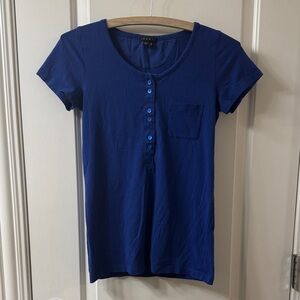 Theory Royal Blue Short Sleeve Button Front Pocket Tee Size M